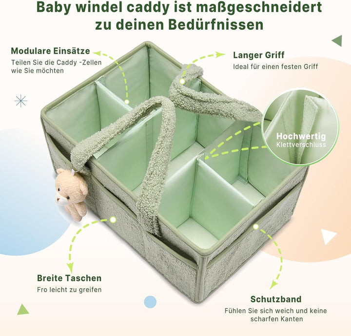 Baby Wickeltasche Organizer，Baby-Windel-Caddy Organizer für Wickeltisch，Multifunktional Tragbar Wick