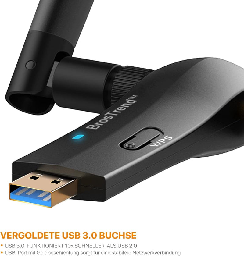 BrosTrend AC1200 USB WLAN Stick, WiFi Adapter für Desktop Laptop PC mit Windows 11/10 /8/7 hohe Reic