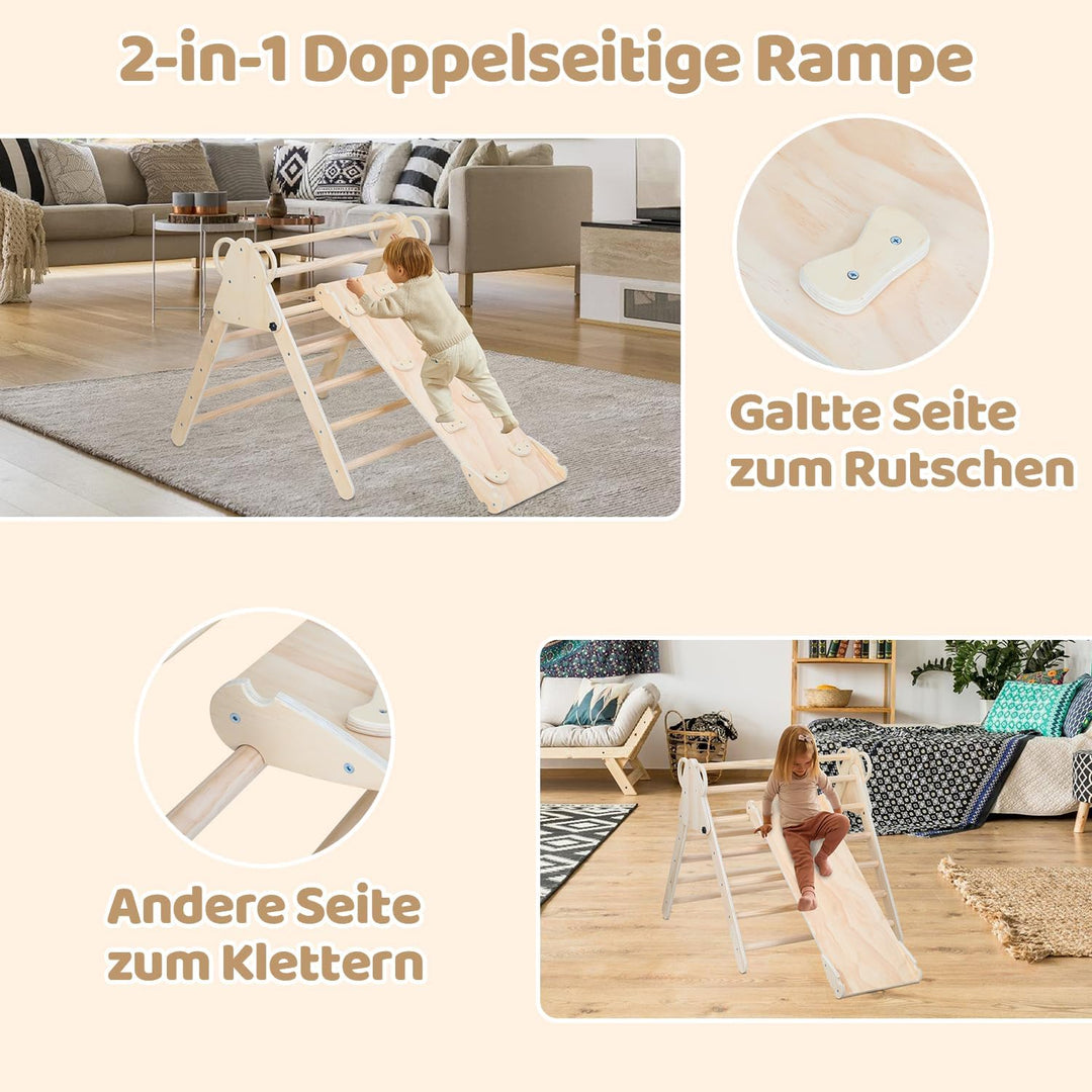 Klettergerüst Indoor, 3-in-1 Klettergerüst mit Bogen/Rutsche/Dreieck, Lernspielzeug für 2-8 Jahre, S