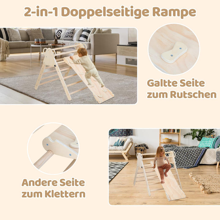 Klettergerüst Indoor, 3-in-1 Klettergerüst mit Bogen/Rutsche/Dreieck, Lernspielzeug für 2-8 Jahre, S