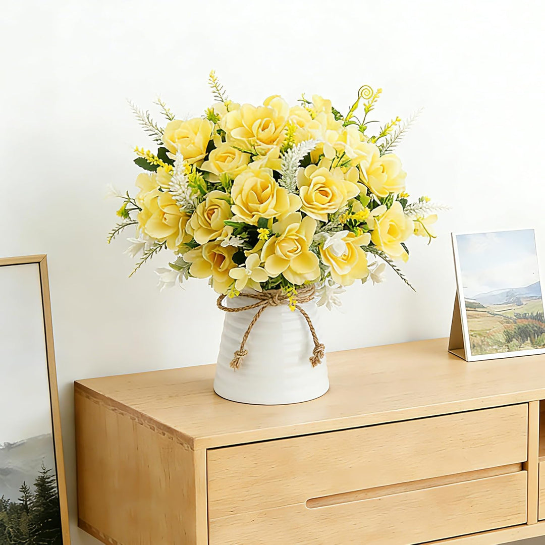 LESING Künstliche Blumen mit Vase Gefälschte Seidenblumen in Vase Gardenia Blumen Dekoration für Zuh