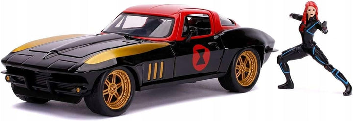 Jada Toys 253225014 Marvel, 1966 Chevy Corvette, Spielzeugauto, Türen, Kofferraum, Motorhaube zum Öf