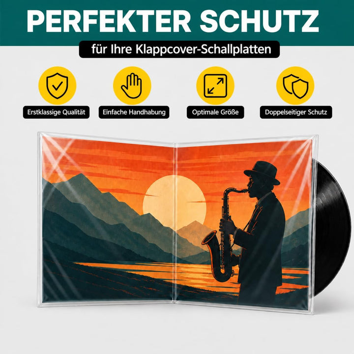 Klappcover Schutzhüllen für Schallplatten (50 Stück) | 12" | 75µm | Klarsicht | LP Aussenhüllen | Ga
