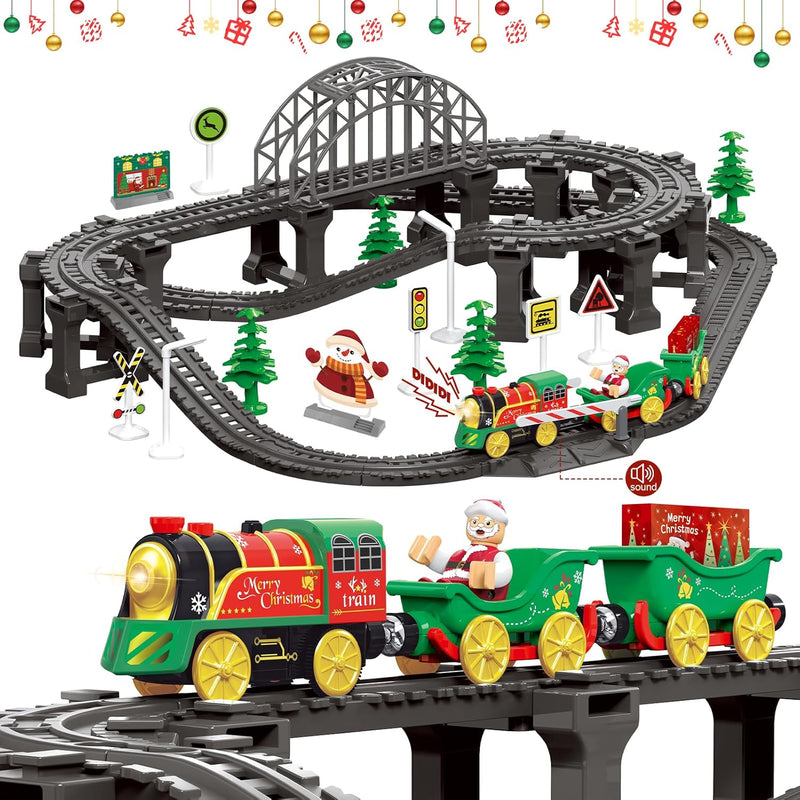 LZDMY Eisenbahn Kinder Elektrischer Zug Spielzeug ab 3 Jahre, Autorennbahn Weihnachtsbaum Zug mit Sc