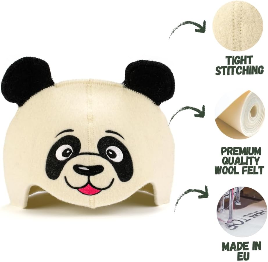 Natural Textile Saunahut 'Sauna Panda' White - 100% organische Wollfilzmützen - Schützen Sie Ihren K
