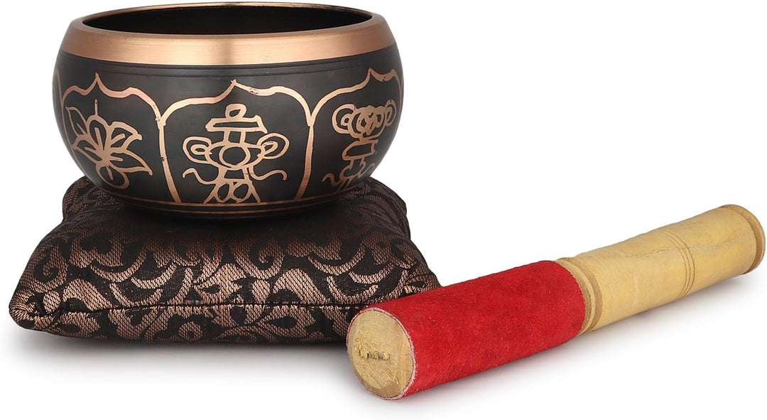 Zap Impex Klangschale - 10 cm 8 Symbol Schwarz Tibetische Klangschale Meditation Yoga