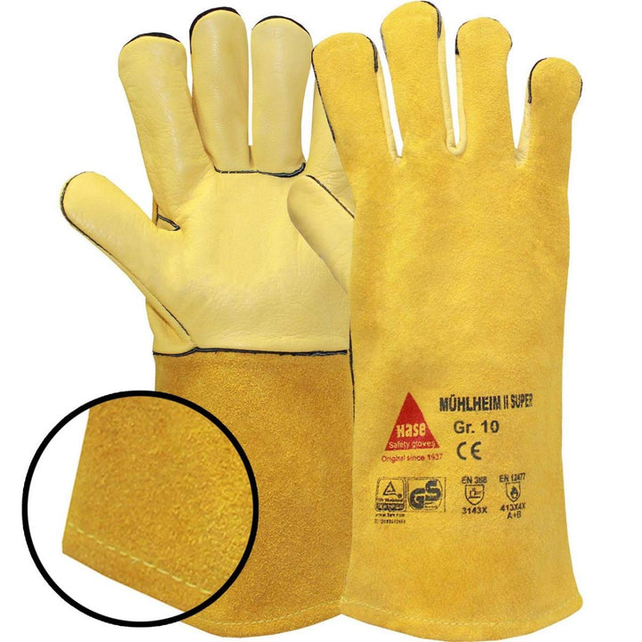 6 Paar Hase Safety Gloves Mühlheim-I-Super Schweisserhandschuhe lang, Leder-Arbeitshandschuhe mit St