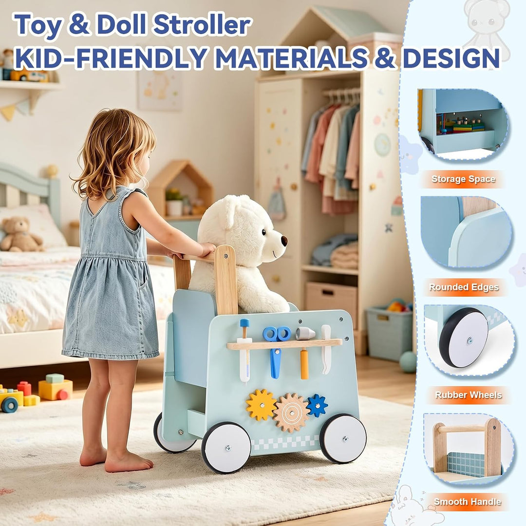 Lauflernwagen Holz Baby, Montessori Lauflernhilfe Baby Walker ab 6 Monate Laufwagen mit Rädern &amp; Dok