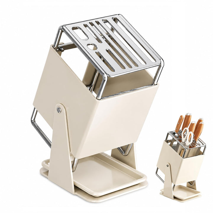 Messerblock Ohne Messer, Messerhalter Drehbar 30°, Knife Block für 10 Messer, mit Auffangschale, für