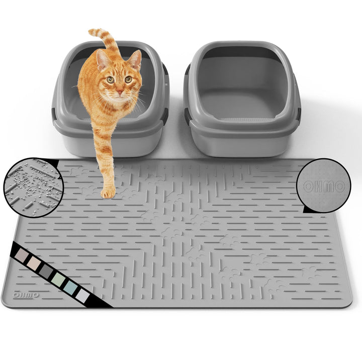 OHMO Katzenklo Matte Katzenstreu Matte Wasserdicht Silikon 60x40cm Grau | Urin&amp;Wasserdichte Katzenma