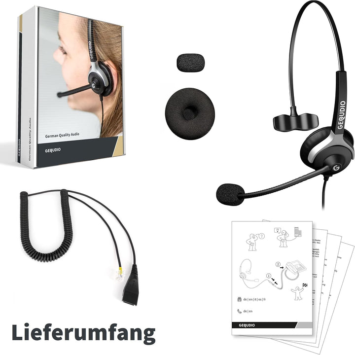 GEQUDIO Headset für GX3+ GX5+ und kompatibel mit Mitel, Aastra, Poly/Polycom und Gigaset-RJ Telefon