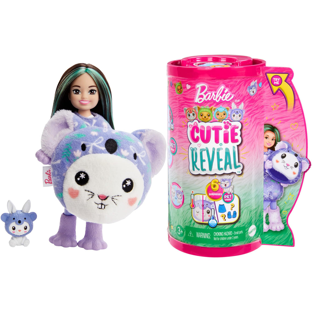 BARBIE Cutie Reveal Puppe - Chelsea-Puppe mit 6 Überraschungen und Farbwechselspass, Hasen in Koala-