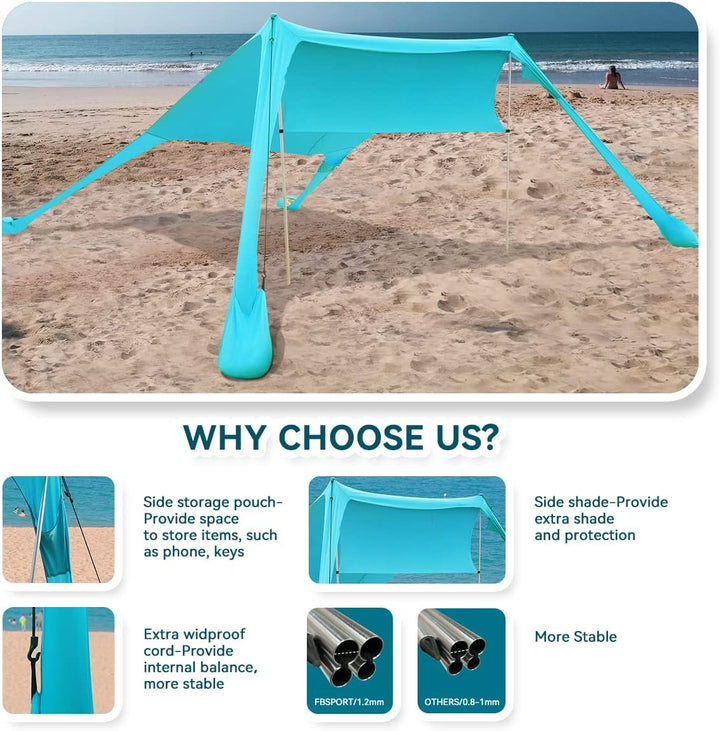 Strandzelt Sonnenschutz Strand zelte strandmuschel Muschel UPF50+ mit Sandschaufel, Erdnägeln und St