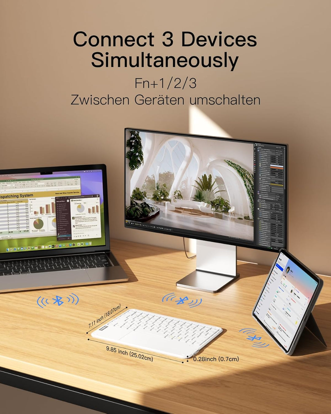 Inateck Tablet Keyboard with Touchpad, Ultralight Keyboard Wireless QWERTZ German with Trackpad, Com