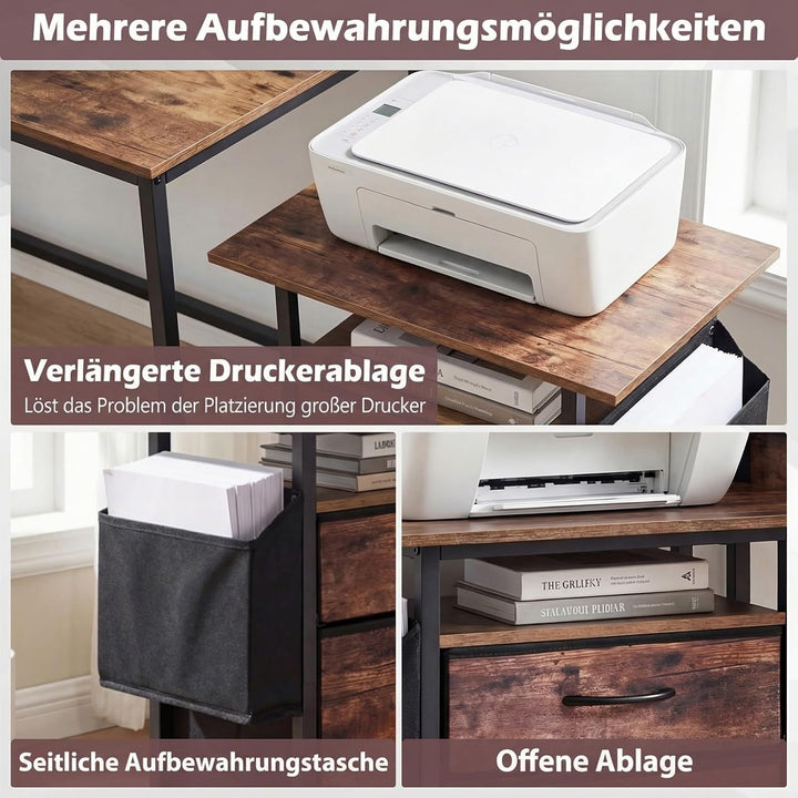 COSTWAY Rollcontainer mit 2 Stoffschubladen &amp; Arbeitsplatte, Vintagebraun