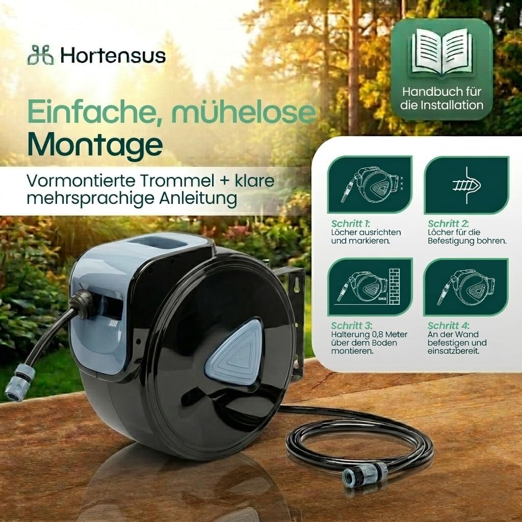 Wandschlauchbox 15 m Gartenschlauchtrommel | Schlauchaufroller