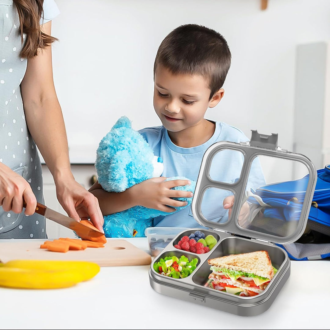 VITONIS Edelstahl Brotdose Lunchbox mit 3 Fächern, Bento Lunch Box Kinder Auslaufsicher BPA frei, Sp