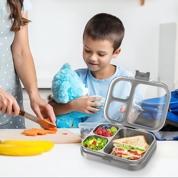 VITONIS Edelstahl Brotdose Lunchbox mit 3 Fächern, Bento Lunch Box Kinder Auslaufsicher BPA frei, Sp