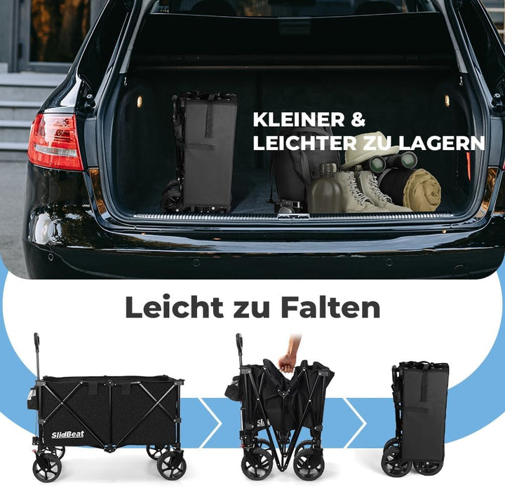 SLIDBEAT XXL Bollerwagen Faltbar 220L 200KG, Faltbarer Bollerwagen mit Bremsen, Getränkehalter Verst