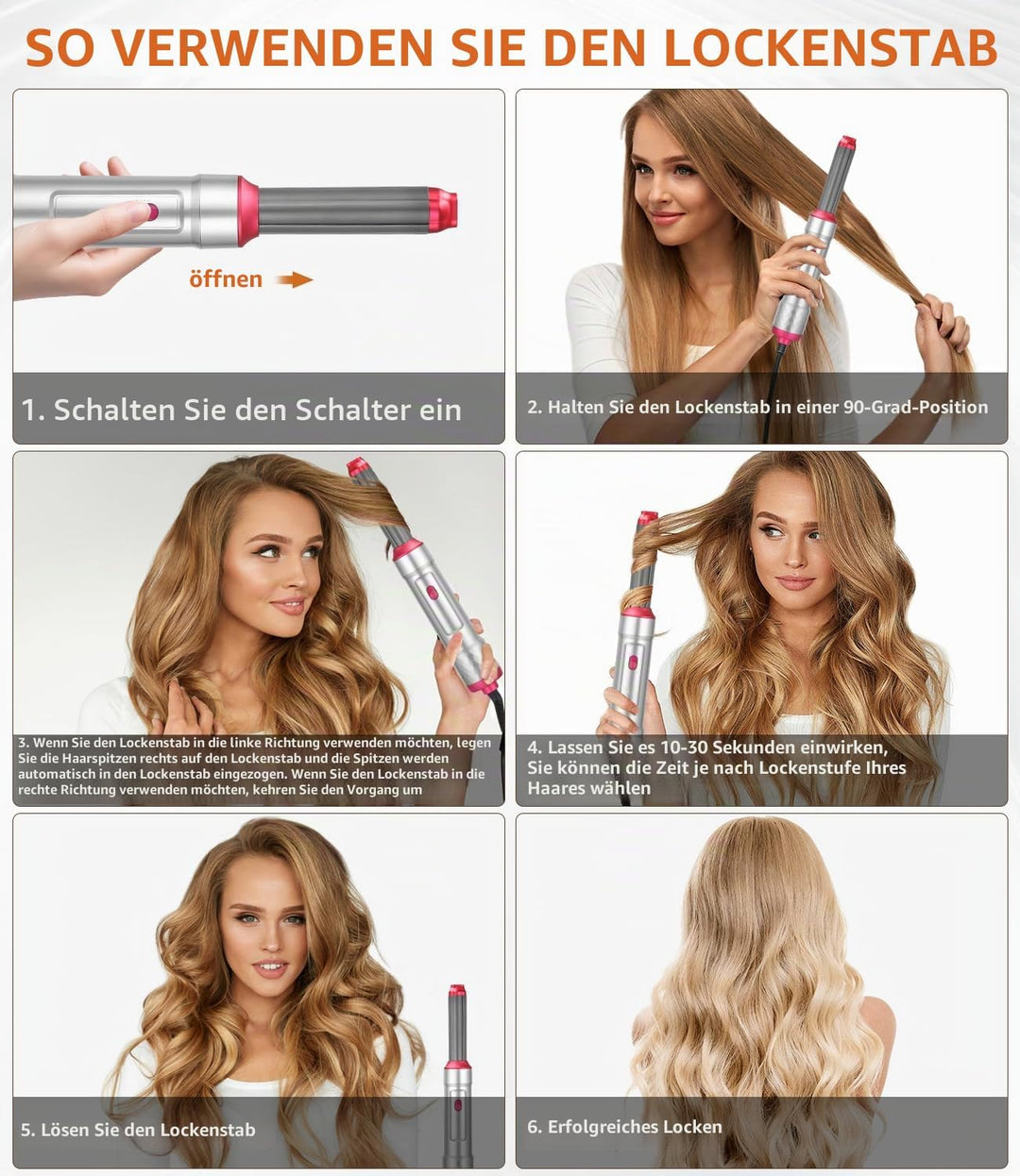 Haarstyler 6 in 1,Warmluftbürste mit 1000W Haarföhn,Lockenstab,Warmluftbürste,Rundbürstenföhn,Glättb