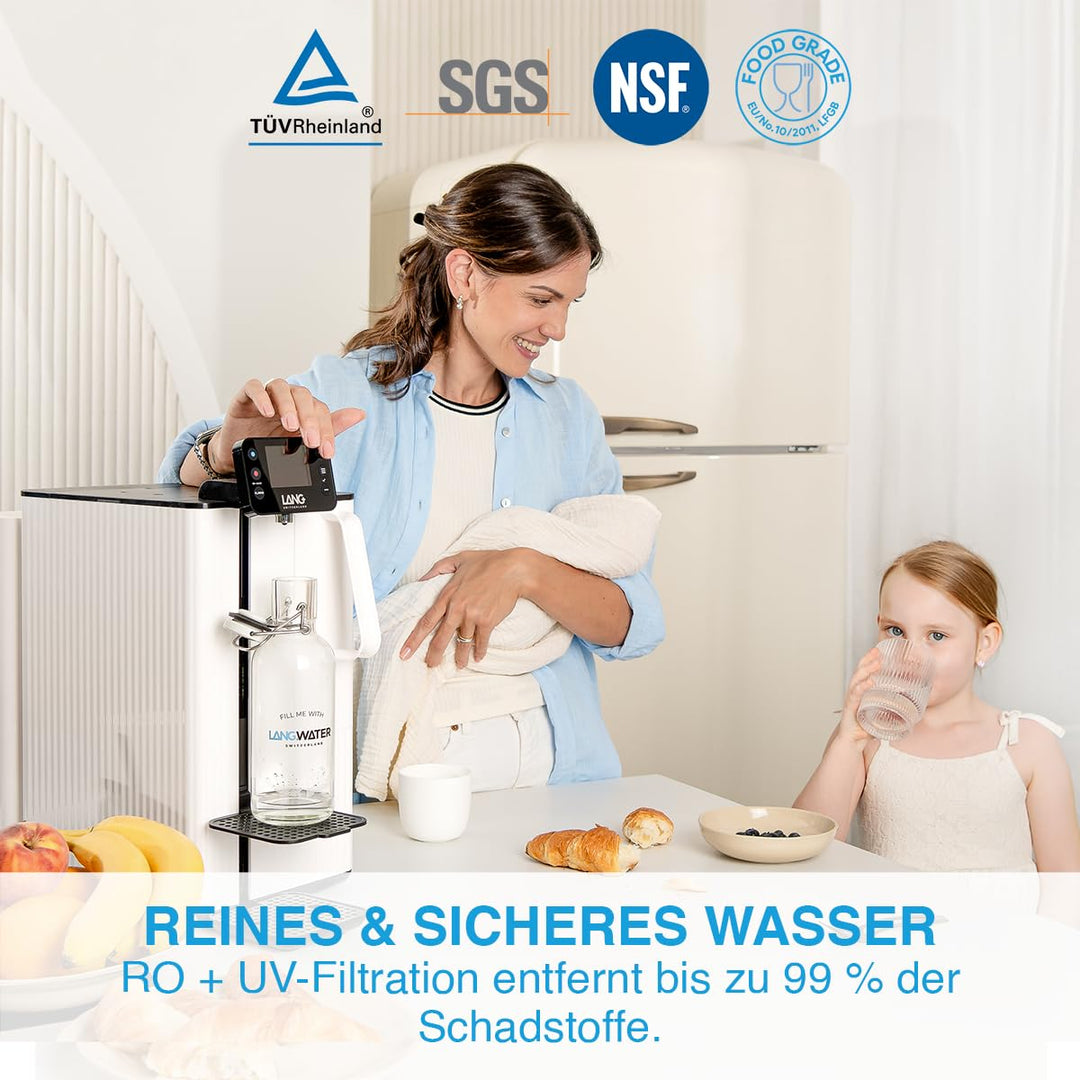 LANGWATER Auftisch Osmoseanlage mit Anpassbarer Mineralisierung &amp; Heisswasserspender - Umkehrosmosea