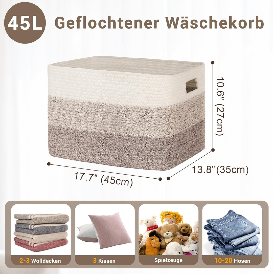 45L Aufbewahrungskorb Klein Baumwollseil, Korb für Spielzeug, Kleidung, Korb Aufbewahrung für Deko K