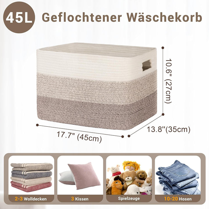 45L Aufbewahrungskorb Klein Baumwollseil, Korb für Spielzeug, Kleidung, Korb Aufbewahrung für Deko K