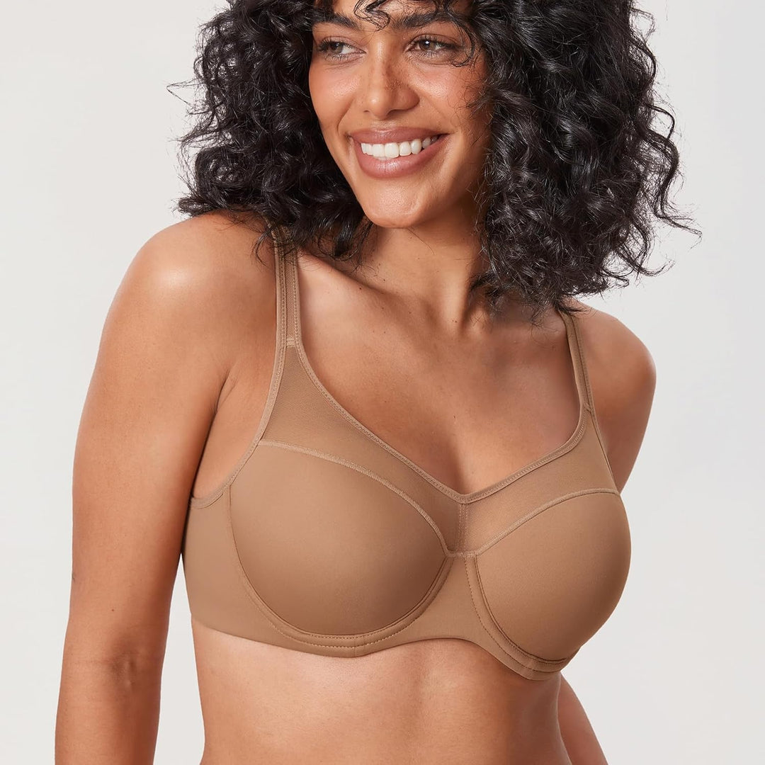 DELIMIRA Damen T Shirt BH mit Bügel Vollschalen Nahtlose BH Grosse Grössen Gepolstert 80D Kiesbeige,