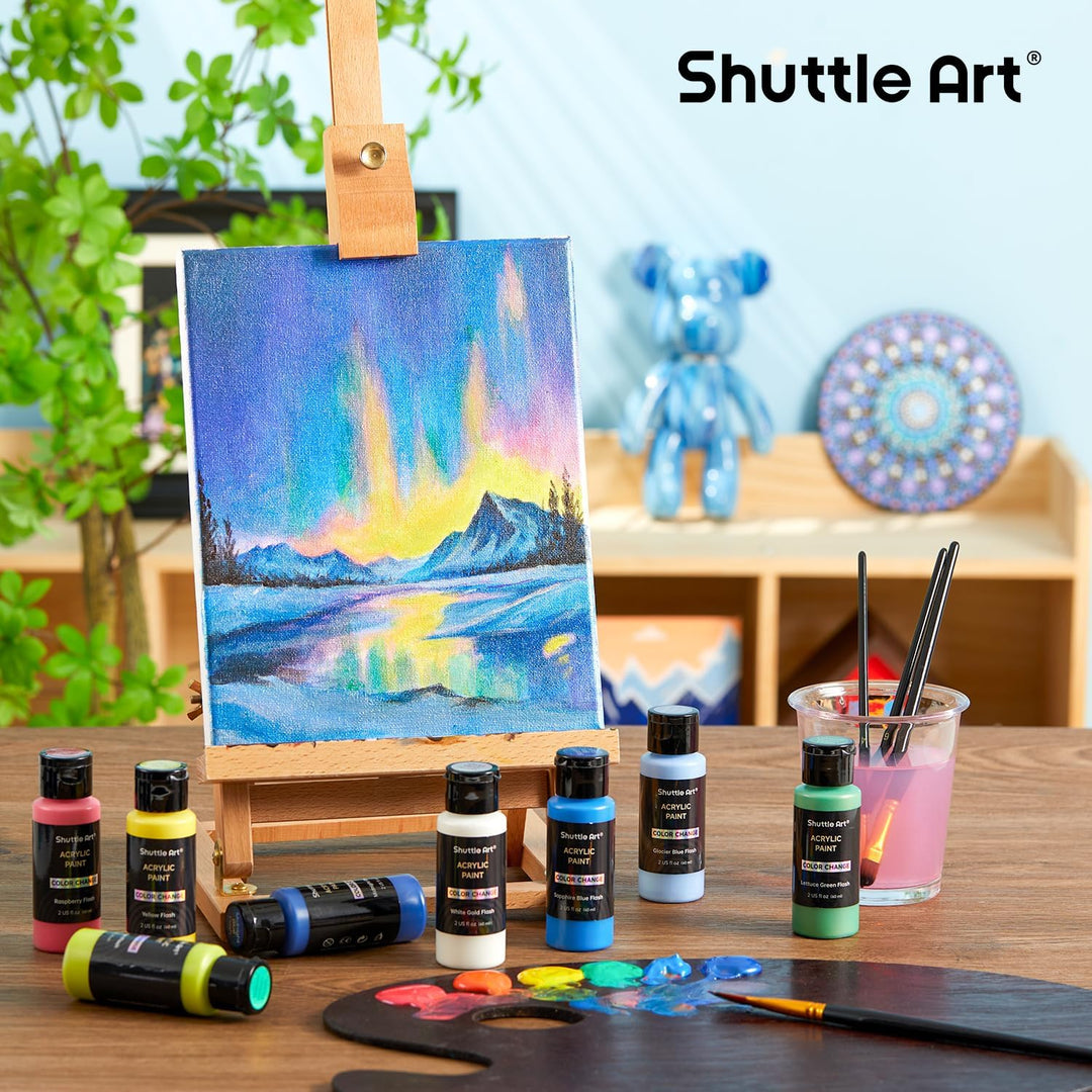 Shuttle Art Acrylfarben Set, 16 Chamäleonfarben in Flaschen (je 60ml), Acrylfarben mit Perlglanz, fü