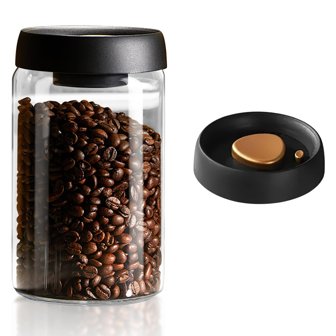 Lebensmittel Vorratsglas, 1200ml Luftdicht Glasbehälter, Glas Kaffeebohnenbehälter, mit ABS Deckel,