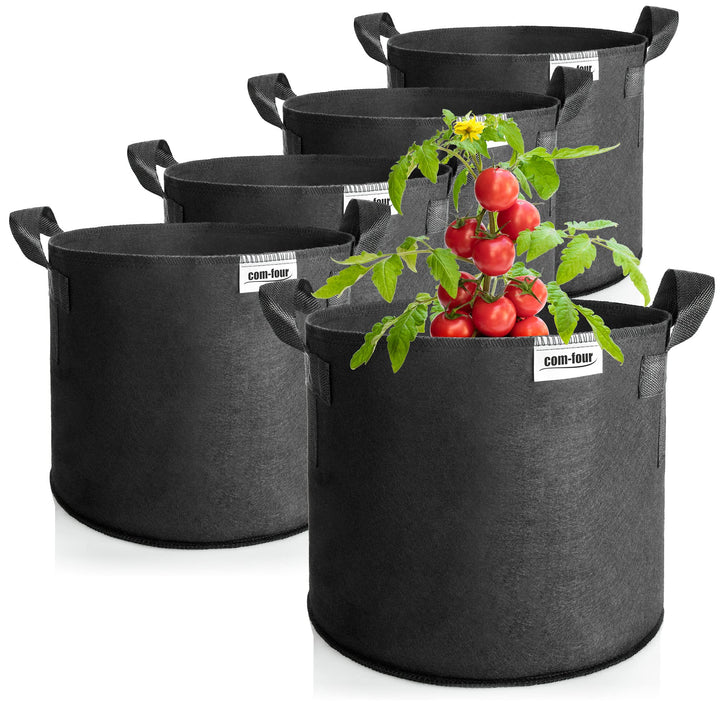 com-four® 5X Pflanzsack je 60 L für Kartoffeln - Tomaten-Kübel mit Griffen - Pflanztasche - Pflanzto