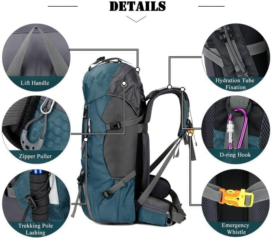 Bseash 60L Wasserdichter leichter Wanderrucksack mit Regenschutz, Outdoor Sport Tagesrucksack Multif