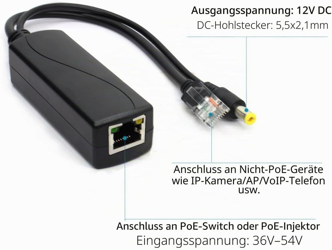 ANVISION 4er Pack Active 12V PoE Splitter, 10/100 Mbps, IEEE 802.3af konform, DC 12V Ausgang für IP