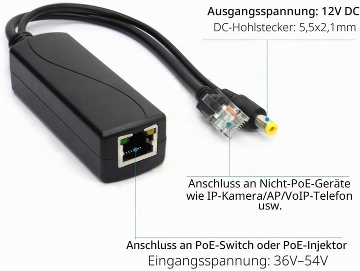 ANVISION 4er Pack Active 12V PoE Splitter, 10/100 Mbps, IEEE 802.3af konform, DC 12V Ausgang für IP