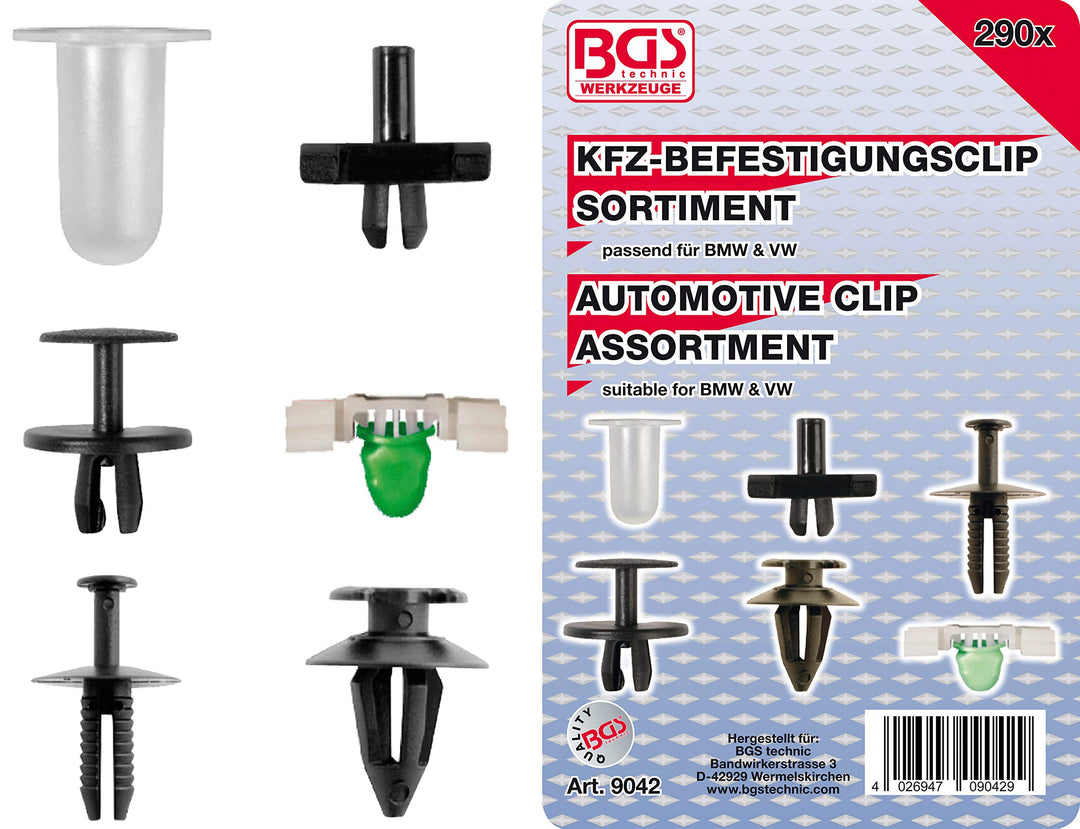 BGS 9042 | Kfz-Befestigungsclip-Sortiment für BMW, VW | 290-tlg.