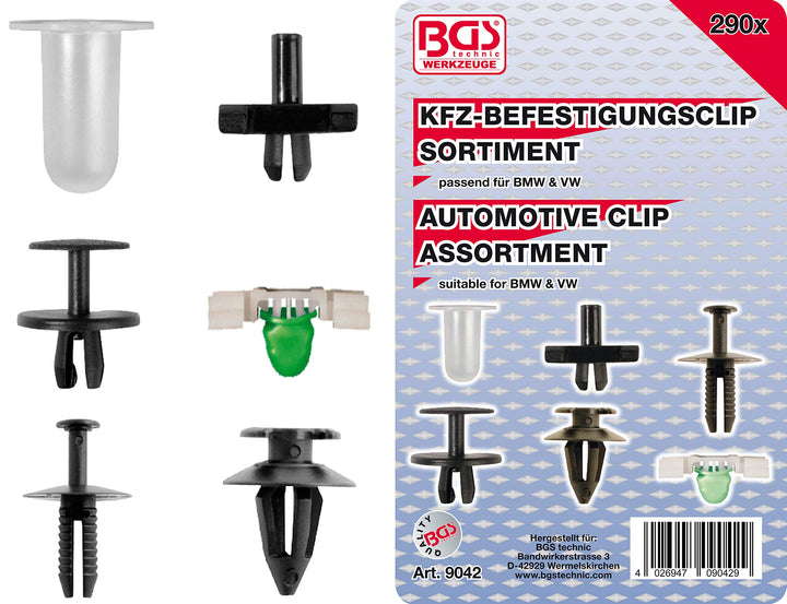 BGS 9042 | Kfz-Befestigungsclip-Sortiment für BMW, VW | 290-tlg.