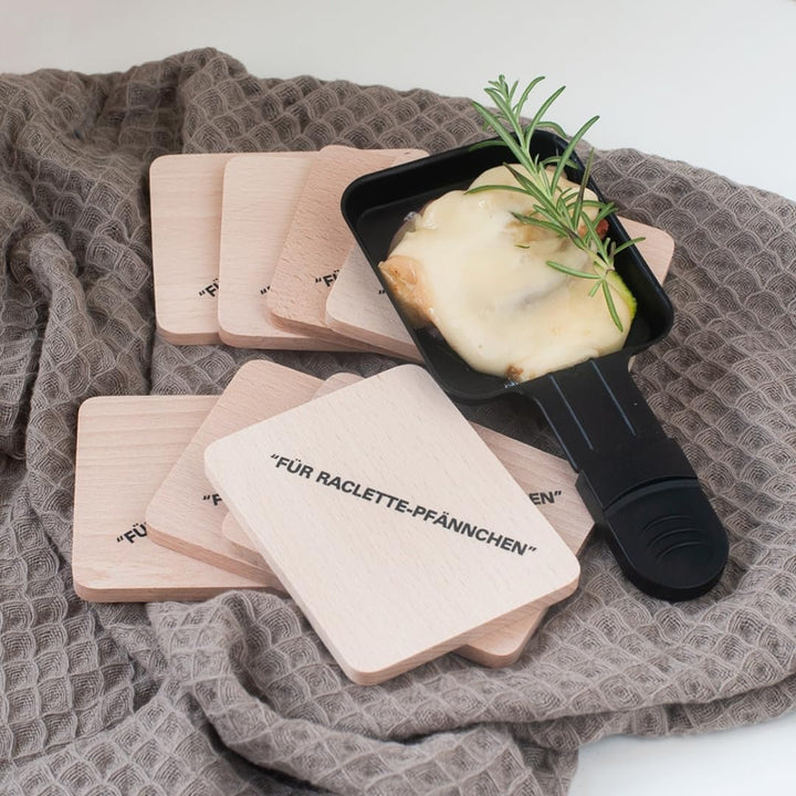 8X HOFMEISTER® Untersetzer für Raclette-Pfännchen aus Holz, 10 cm, schont Raclette-Pfannen &amp; Tische