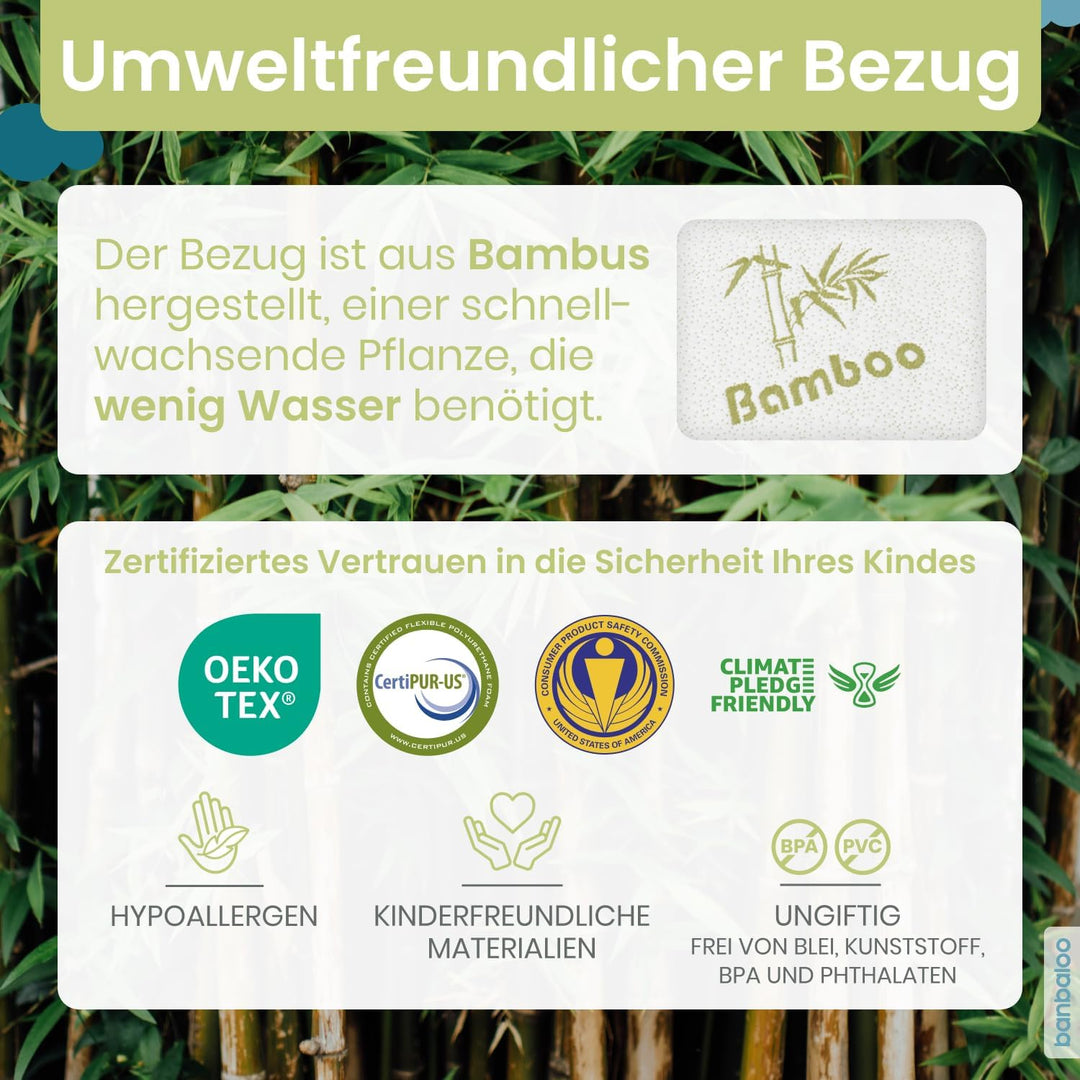 BANBALOO Bamboo- Sicherheitsbarriere für Kinderbetten Absturzsicherung für Kinder. Rutschfestes Scha