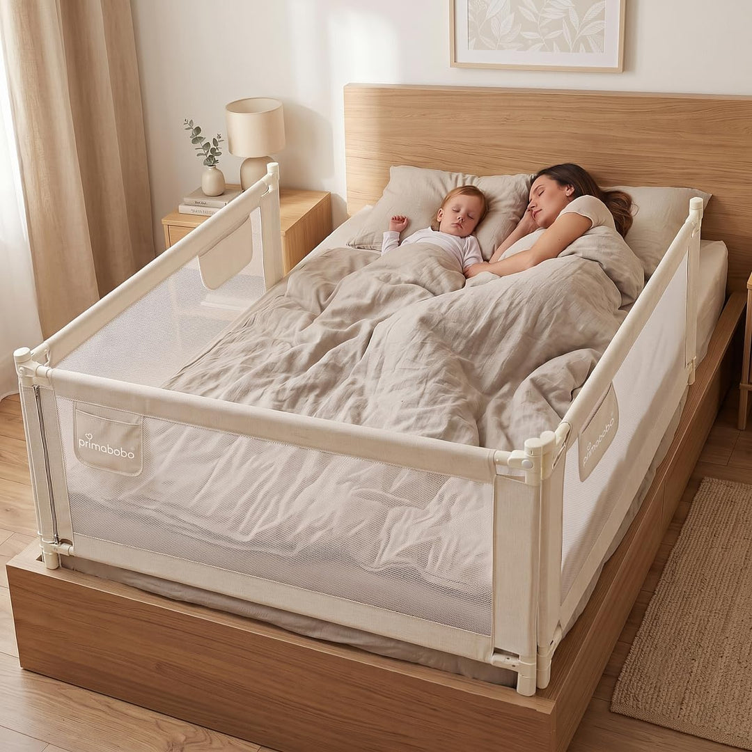 Primabobo Bettgitter 140 cm Beige – Rausfallschutz Kinderbett, Sicheres Bettgitter Kinder, Einfache