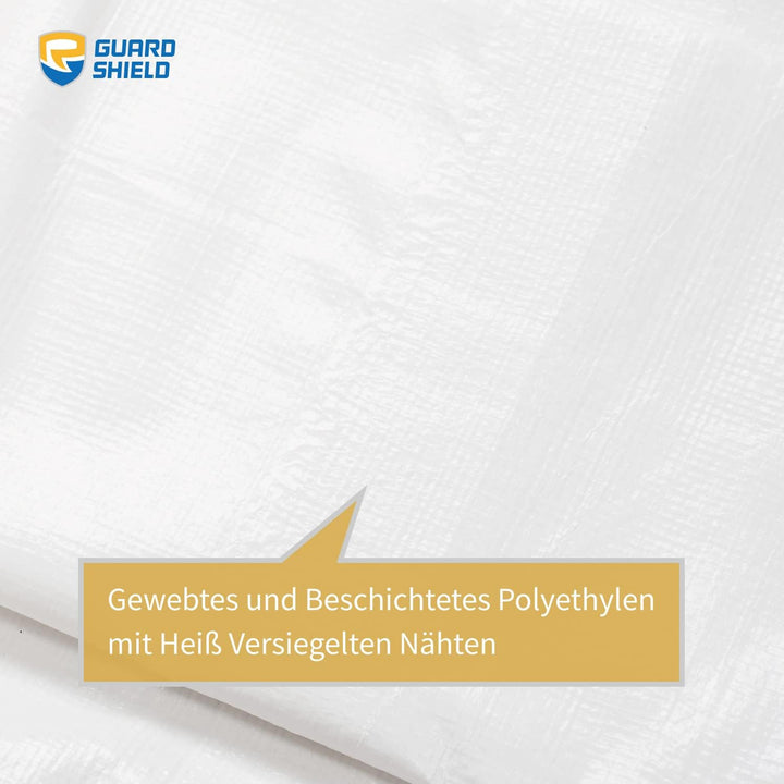 GUARD SHIELD Abdeckplane mit Ösen Wasserdicht 4m x 4m Weiss Plane Gewebeplane 160g/㎡ Schutzplane All