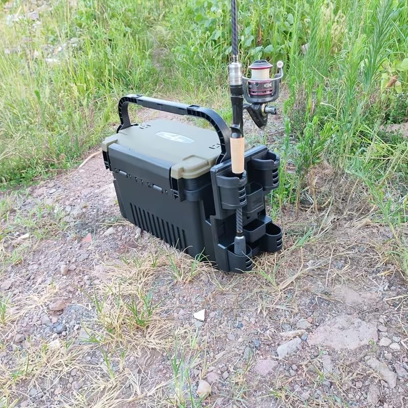 Angelkoffer mit 2 Rutenhaltern &amp; Getränkehalter, 11L Angelbox 2 Etagen | Multifunktionale Angelkiste
