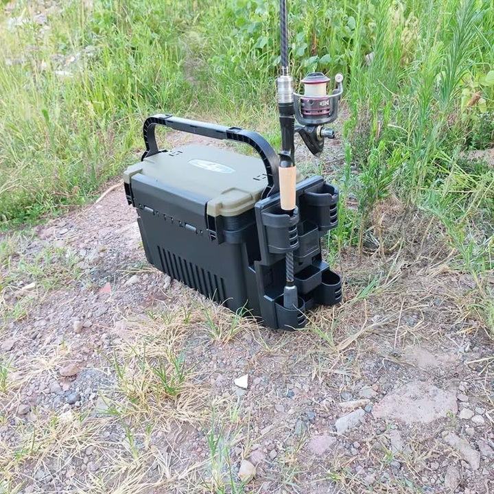 Angelkoffer mit 2 Rutenhaltern &amp; Getränkehalter, 11L Angelbox 2 Etagen | Multifunktionale Angelkiste