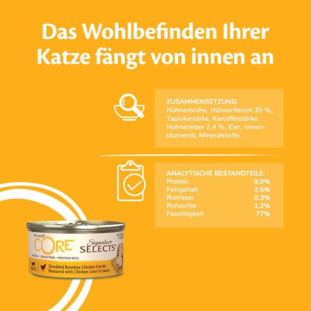 Wellness CORE Signature Selects, Katzenfutter nass in Sauce, getreidefrei, hoher Fleischanteil, Shre