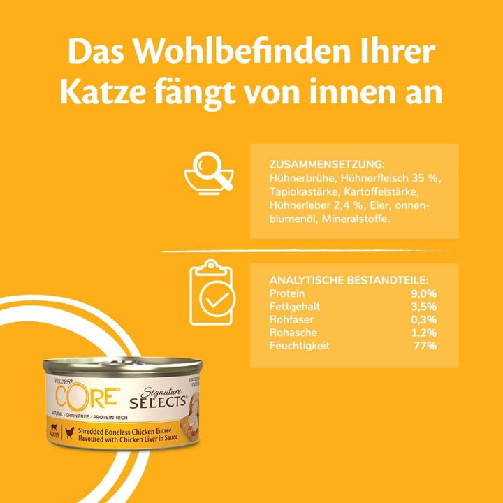 Wellness CORE Signature Selects, Katzenfutter nass in Sauce, getreidefrei, hoher Fleischanteil, Shre