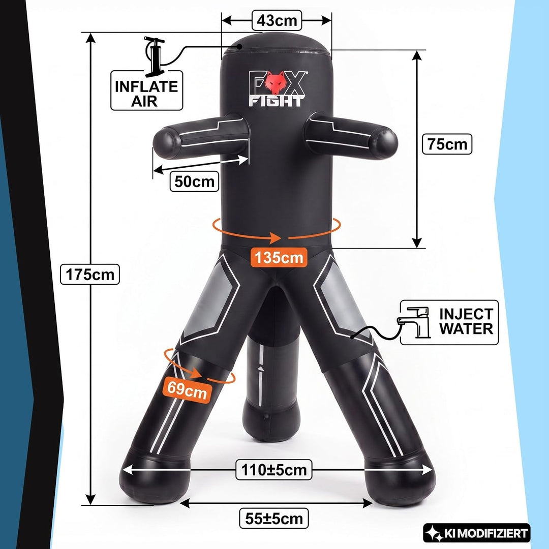 FOX-FIGHT Dreibein Standboxsack Trainer mit Armen Box-Dummy Boxpuppe | innovativer Boxdummy / Standb