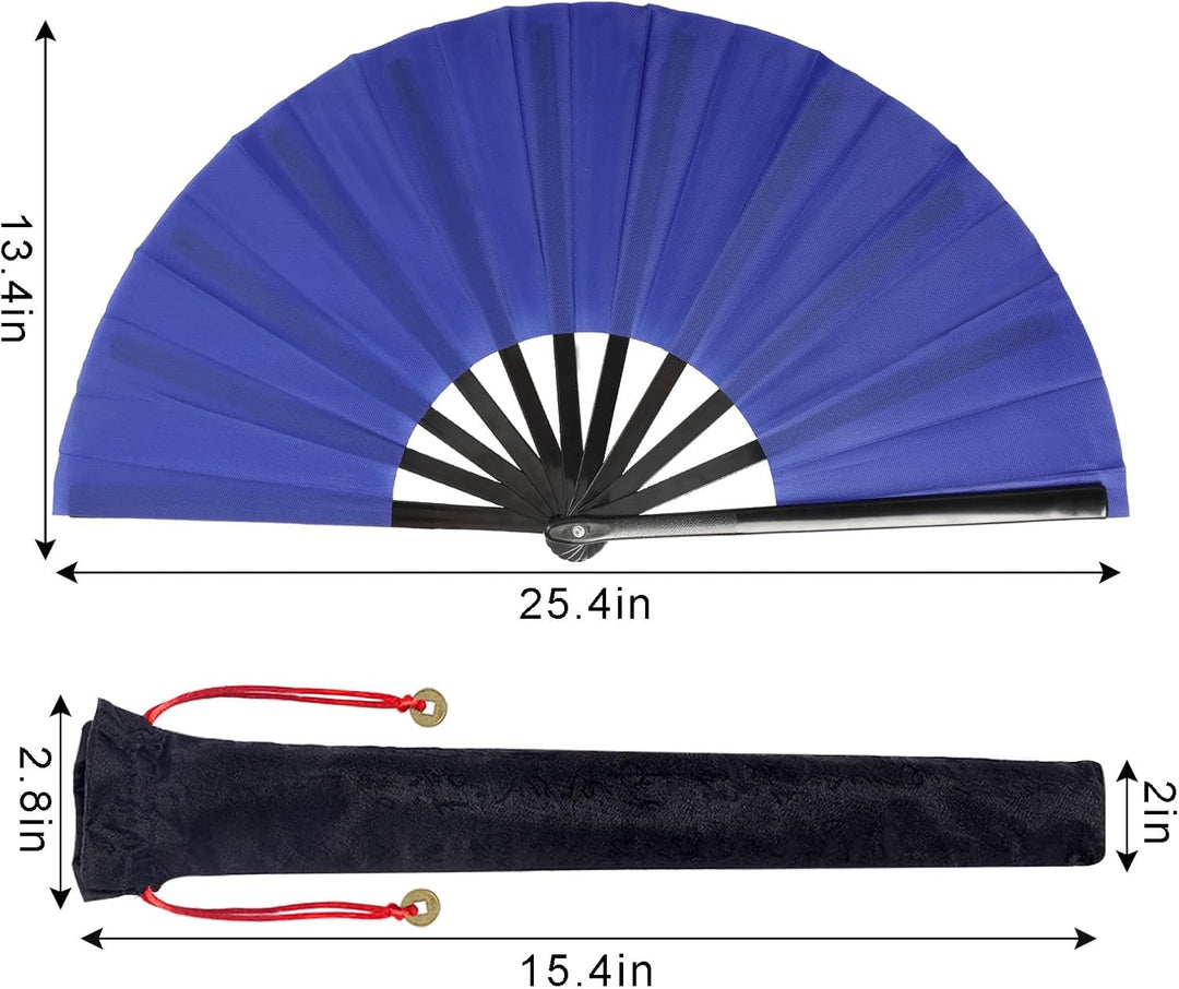 2 Stück Grosse Faltbare Seide Hand Fächer Chinesischer Tai Chi Faltender Handfächer Nylon Tuch Chine