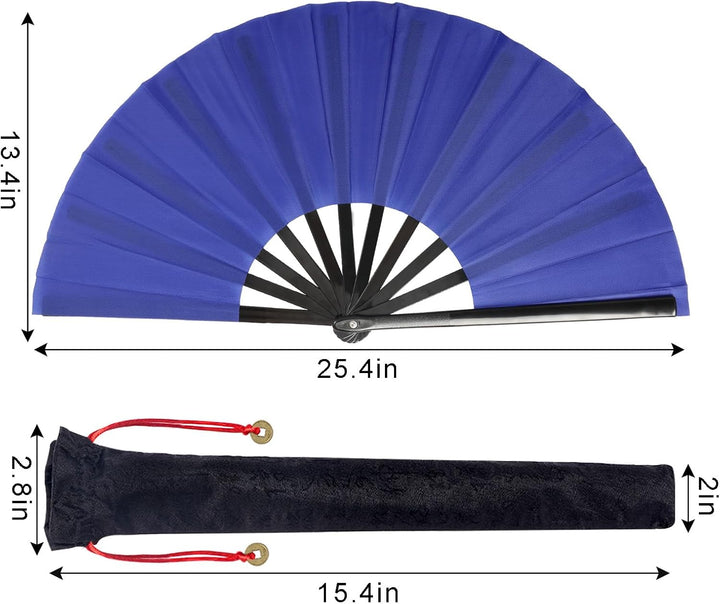 2 Stück Grosse Faltbare Seide Hand Fächer Chinesischer Tai Chi Faltender Handfächer Nylon Tuch Chine