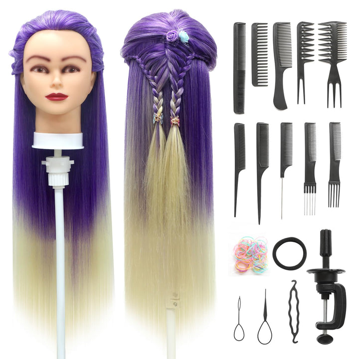 Trainingsköpfe, 28 inch Frisierkopf 100% Synthetikfaser-Haar Übungskopf, Frisurenkopf Ausbildung Kop