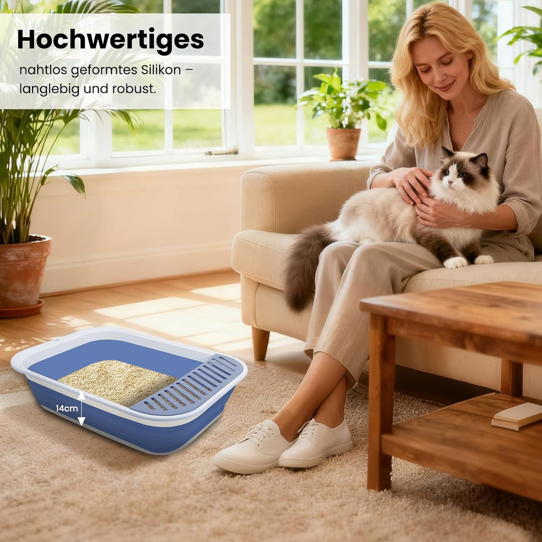 Katzenklo Reisetoilette Faltbare Flache, Katzentoilette Niedrig Einstieg | Blau Katzenklo Kätzchen m