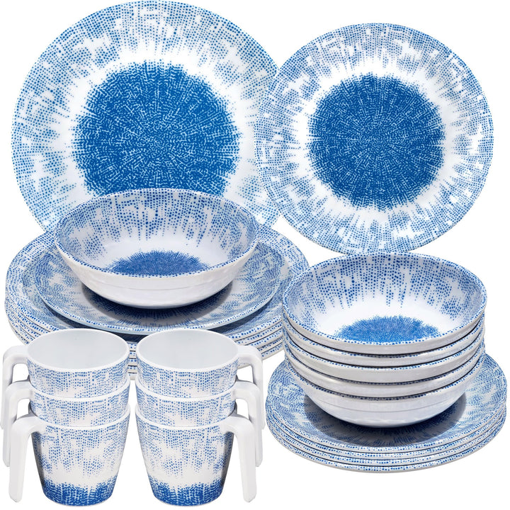 Melamin Geschirr Set Wish Flower Blau 6 Personen Wohnwagen Camping Picknick 24 Teile - mit Tassen, 2